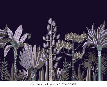 Border with jungle trees in cartoon style. Vector.