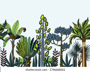 Border with jungle trees in cartoon style. Vector.