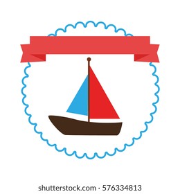 border with label and Toy yacht