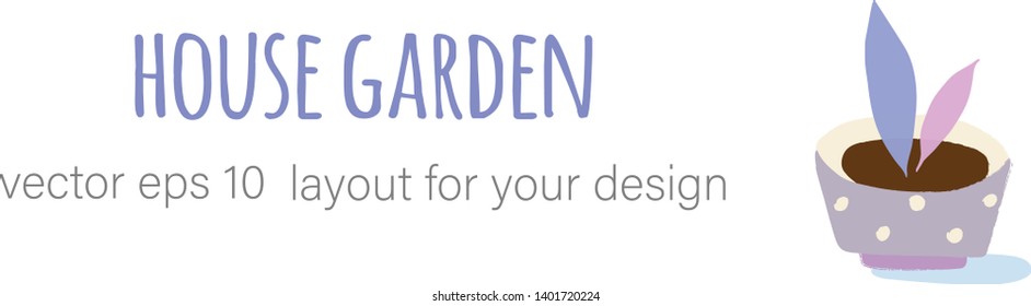 Border layout made of houseplants potted in colorful ceramic pots. Hand drawn illustration with noisy texture ideal for printing, web banners, packaging and design