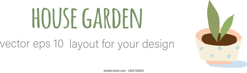 Border layout made of houseplants potted in colorful ceramic pots. Hand drawn illustration with noisy texture ideal for printing, web banners, packaging and design