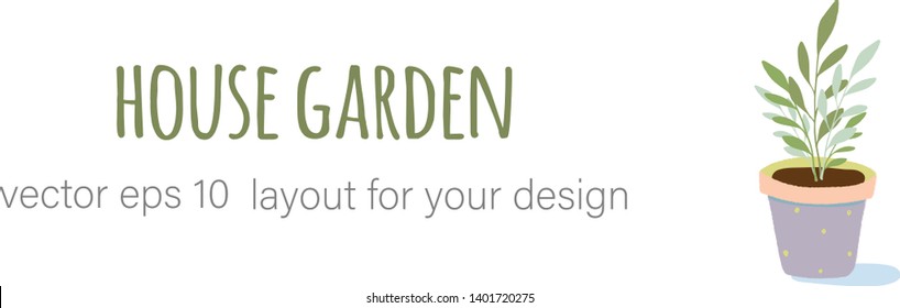 Border layout made of houseplants potted in colorful ceramic pots. Hand drawn illustration with noisy texture ideal for printing, web banners, packaging and design