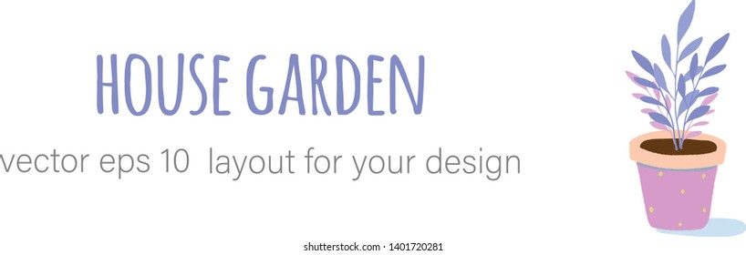 Border layout made of houseplants potted in colorful ceramic pots. Hand drawn illustration with noisy texture ideal for printing, web banners, packaging and design