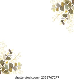 Border with leaves and branches and gold, for wedding stationary, greeting, wallpaper, fashion, background, texture, DIY, wrapping, card.
