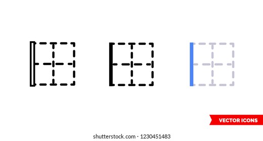 Border left icon of 3 types: color, black and white, outline. Isolated vector sign symbol.