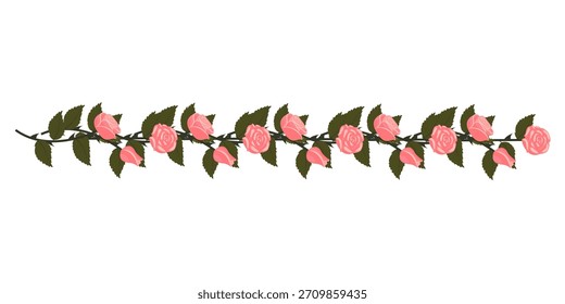 Un borde de rosa claro, rosas exuberantes y brotes para su diseño. Ilustración vectorial aislada en un fondo blanco.