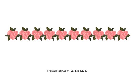 Uma borda de rosa claro, rosas exuberantes para o seu design. Ilustração vetorial isolada em um fundo branco.