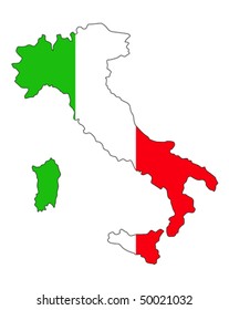 border line of the country italy filled with flag of the state