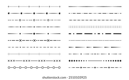 Conjunto de Elementos de diseño de línea de frontera. Colección de proveedor de texto ornamental. Elementos de línea Antiguas. Bordes de línea decorativa. Líneas, ondas, zigzag, adornos, líneas geométricas. Ilustración vectorial.