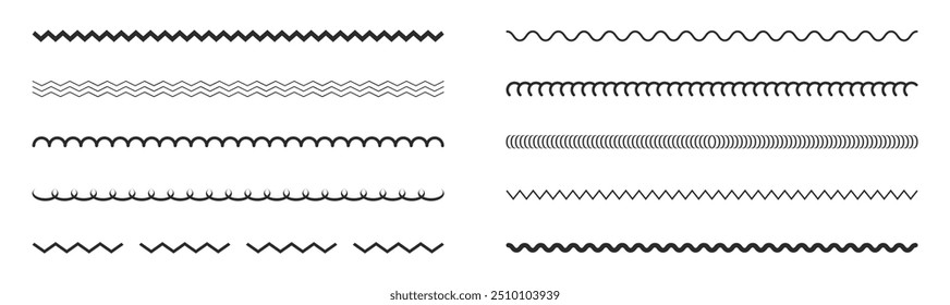 Border line design elements set. Ornamental text devider colection. Vintage line elements. Decorative line borders. Lines, waves, zigzag, ornament, geometric lines. Vector illustration.