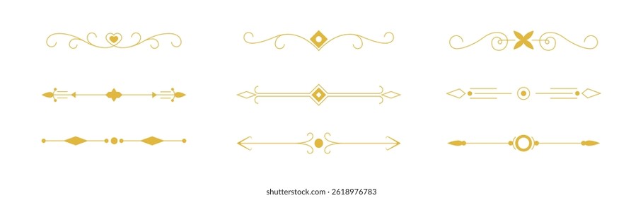 Border line, divider vector set, decorative floral ornamental elements design, swirl patterns vintage set graphic illustrations.