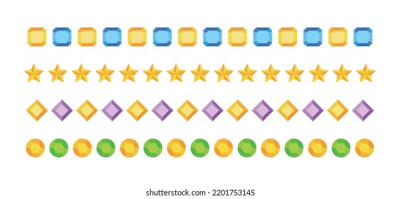 Border line illustration set of luxury jewelry, treasure, jewelery, crystal, stone decorative icon combination.