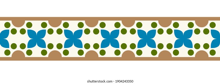 Border line seamless background. Decorative design seamless ornamental mosaic border pattern. Islamic, indian, arabic motifs. Abstract flower. Vector stock illustration