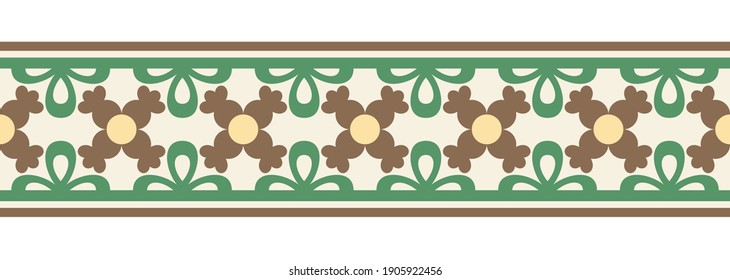 Border line seamless background. Decorative design seamless ornamental mosaic border pattern. Islamic, indian, arabic motifs. Abstract folk flower. Vector stock illustration