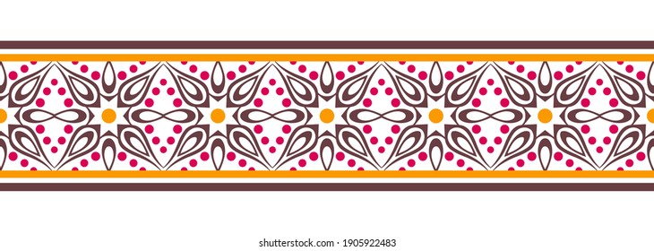 Grenzlinie, nahtloser Hintergrund. Dekoratives Design nahtlose Ziermosaikrahmen-Muster. Islamische, indische, arabische Motive. Abstrakte Volksblume. Vektorgrafik