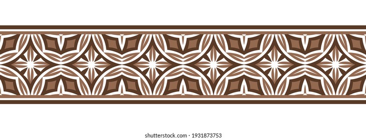 Border line seamless background. Decorative design seamless ornamental mosaic border pattern. Islamic, indian, arabic motifs. Abstract folk flower. Vector stock illustration