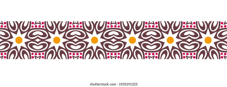 Fondo sin problemas de la línea de borde. Diseño decorativo, sin fisuras, patrón de borde de mosaico ornamental. Motivos islámicos, indios, árabes. Flor folclórica abstracta. Ilustración de material vectorial