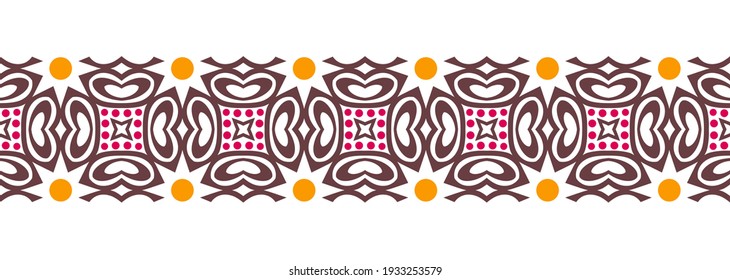 Border line seamless background. Decorative design seamless ornamental mosaic border pattern. Islamic, indian, arabic motifs. Abstract folk flower. Vector stock illustration