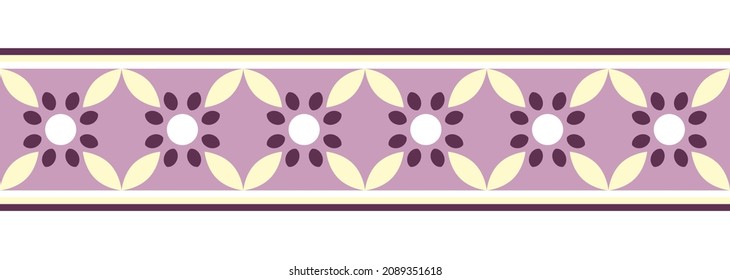 Border line seamless background. Decorative design seamless ornamental mosaic border pattern. Islamic, indian, arabic motifs. Abstract folk flower. Vector illustration