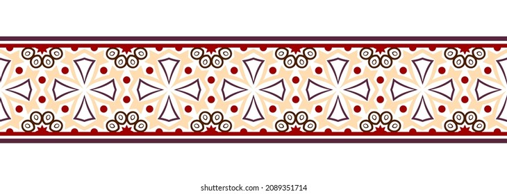 Fondo sin problemas de la línea de borde. Diseño decorativo, sin fisuras, patrón de borde de mosaico ornamental. Motivos islámicos, indios, árabes. Flor folclórica abstracta. Ilustración del vector