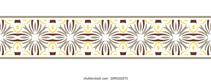 Border line seamless background. Decorative design seamless ornamental mosaic border pattern. Islamic, indian, arabic motifs. Abstract folk flower. Vector illustration