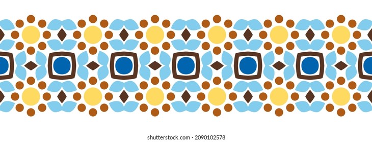 Border line seamless background. Decorative design seamless ornamental mosaic border pattern. Islamic, indian, arabic motifs. Abstract folk flower. Vector illustration