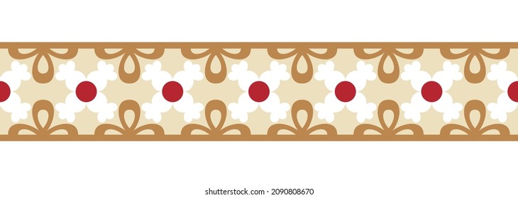 Border line seamless background. Decorative design seamless ornamental mosaic border pattern. Islamic, indian, arabic motifs. Abstract folk flower. Vector illustration