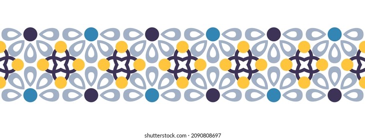 Fondo sin problemas de la línea de borde. Diseño decorativo, sin fisuras, patrón de borde de mosaico ornamental. Motivos islámicos, indios, árabes. Flor folclórica abstracta. Ilustración del vector
