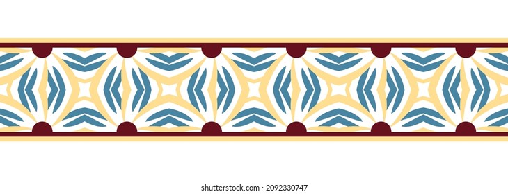 Fondo sin problemas de la línea de borde. Diseño decorativo, sin fisuras, patrón de borde de mosaico ornamental. Motivos islámicos, indios, árabes. Flor folclórica abstracta. Ilustración del vector