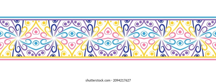 Border line seamless background. Decorative design seamless ornamental mosaic border pattern. Islamic, indian, arabic motifs. Abstract folk flower. Vector illustration