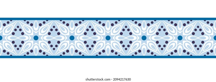 Fondo sin problemas de la línea de borde. Diseño decorativo, sin fisuras, patrón de borde de mosaico ornamental. Motivos islámicos, indios, árabes. Flor folclórica abstracta. Ilustración del vector