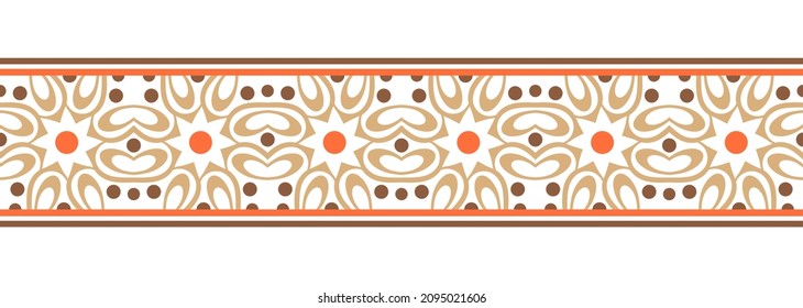 Border line seamless background. Decorative design seamless ornamental mosaic border pattern. Islamic, indian, arabic motifs. Abstract folk flower. Vector illustration
