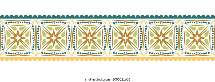 Border line seamless background. Decorative design seamless ornamental mosaic border pattern. Islamic, indian, arabic motifs. Abstract folk flower. Vector illustration