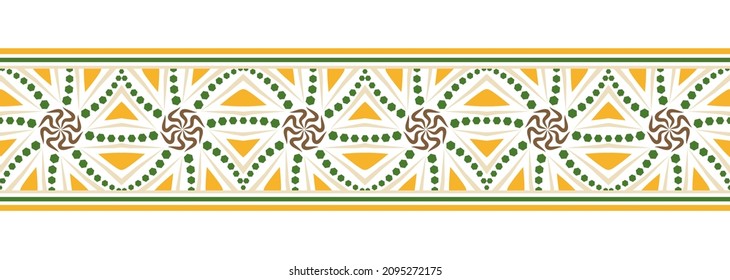 Border line seamless background. Decorative design seamless ornamental mosaic border pattern. Islamic, indian, arabic motifs. Abstract folk flower. Vector illustration