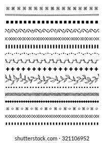 Border lines decorative elements set. Hand drawn vector sketch brushes