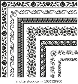Border, lines ornamental vintage set with corner. Decorative elements for design invitations, frames, menus