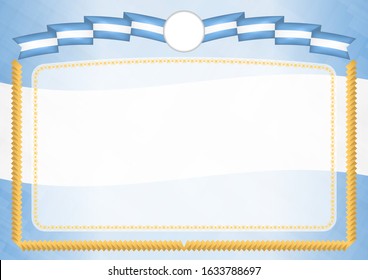 Border made with Argentina national flag. Brush stroke frame. Template elements for your certificate and diploma. Horizontal orientation.