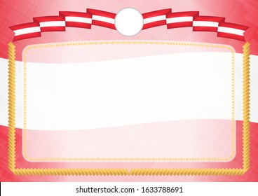 Border made with Austria national flag. Brush stroke frame. Template elements for your certificate and diploma. Horizontal orientation.