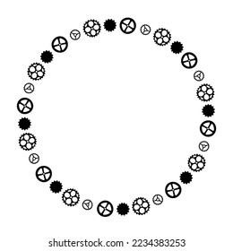 Borde hecho de cadena de bicicletas y herramientas y anillos de cadena. Círculo, marco elipse.  Ilustración del vector