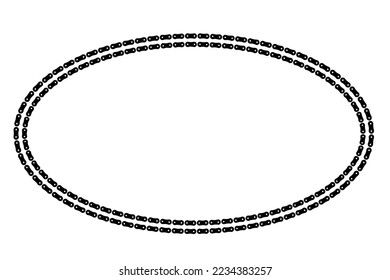 Border made of bicycle chain and tools and chain rings. Circle, ellipse frame.  Vector illustration