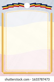 Border made with Chad national flag. Brush stroke frame. Template elements for your certificate and diploma. Vertical orientation.