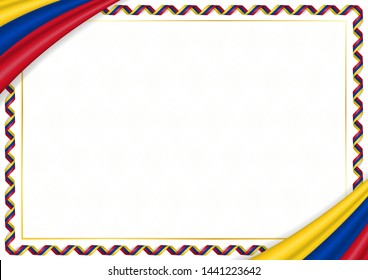 Border made with Colombia national colors. Template elements for your certificate and diploma. Horizontal orientation. Vector