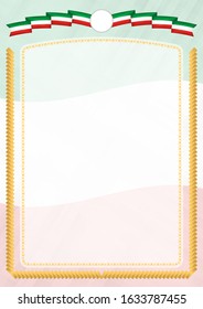 Border made with Congo national flag. Brush stroke frame. Template elements for your certificate and diploma. Vertical orientation.