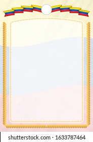 Border made with Ecuador national flag. Brush stroke frame. Template elements for your certificate and diploma. Vertical orientation.