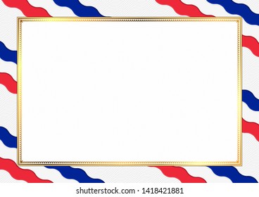 Border made with France national colors. Template elements for your certificate and diploma. Horizontal orientation. Vector