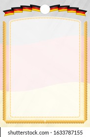 Border made with Germany national flag. Brush stroke frame. Template elements for your certificate and diploma. Vertical orientation.