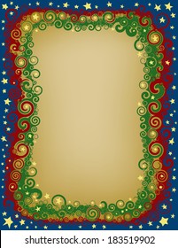 A border made of interwoven swirls and stars in Holiday colors.