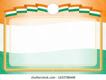 Border made with Ivory Coast national flag. Brush stroke frame. Template elements for your certificate and diploma. Horizontal orientation.