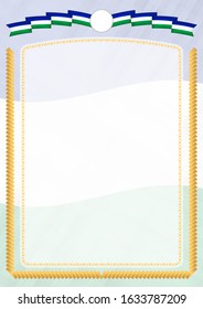 Border made with Lesotho national flag. Brush stroke frame. Template elements for your certificate and diploma. Vertical orientation.