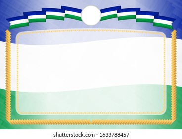 Border made with Lesotho national flag. Brush stroke frame. Template elements for your certificate and diploma. Horizontal orientation.
